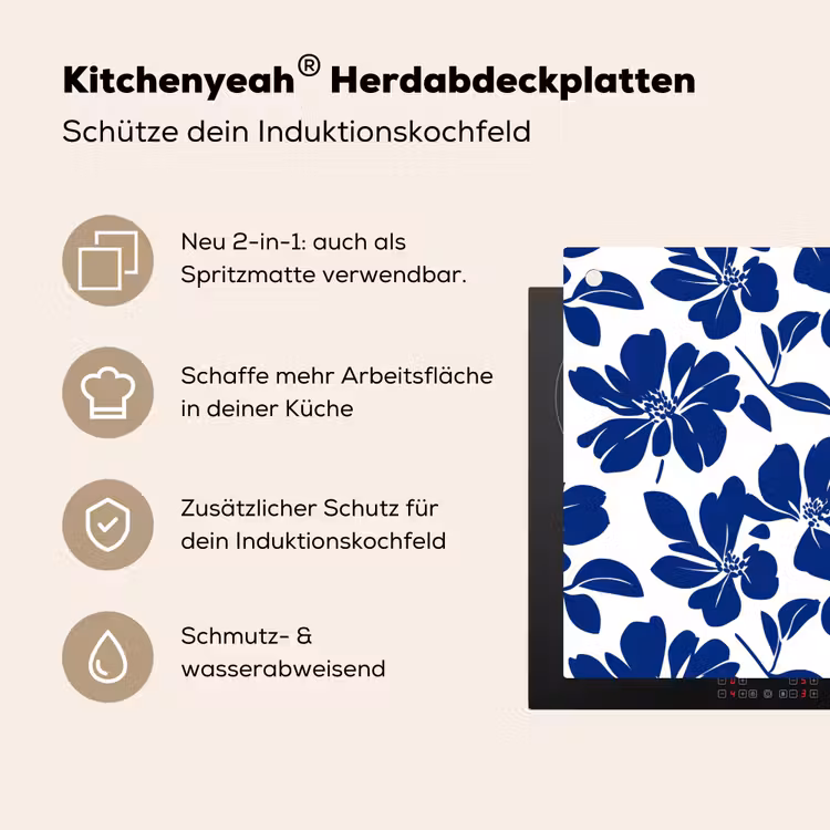 Floraal - Modern - Blauw Inductie beschemer met haakjes klein 777 -ky-usp-de