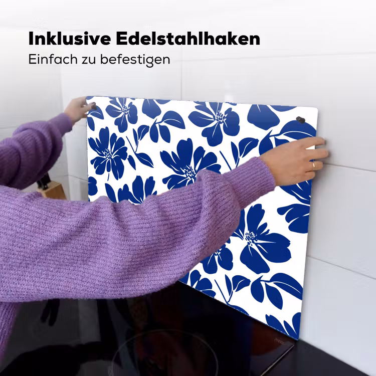 Floraal - Modern - Blauw Inductie beschemer met haakjes klein 777 -ky-ophangen-de