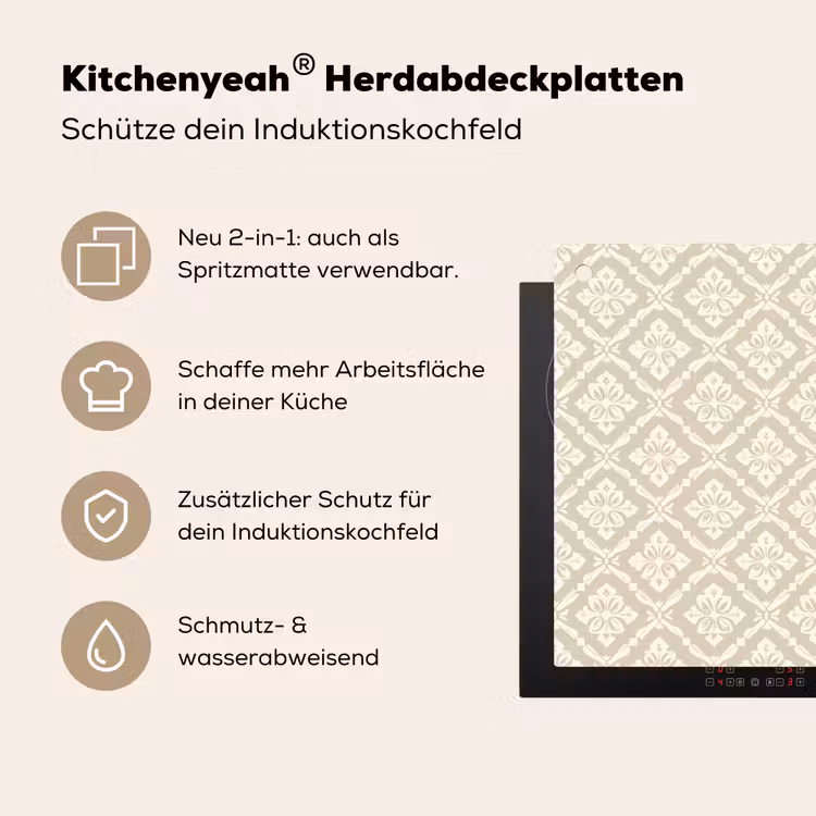 Floraal - Ornament - Beige Inductie beschemer met haakjes klein 777 -ky-usp-de