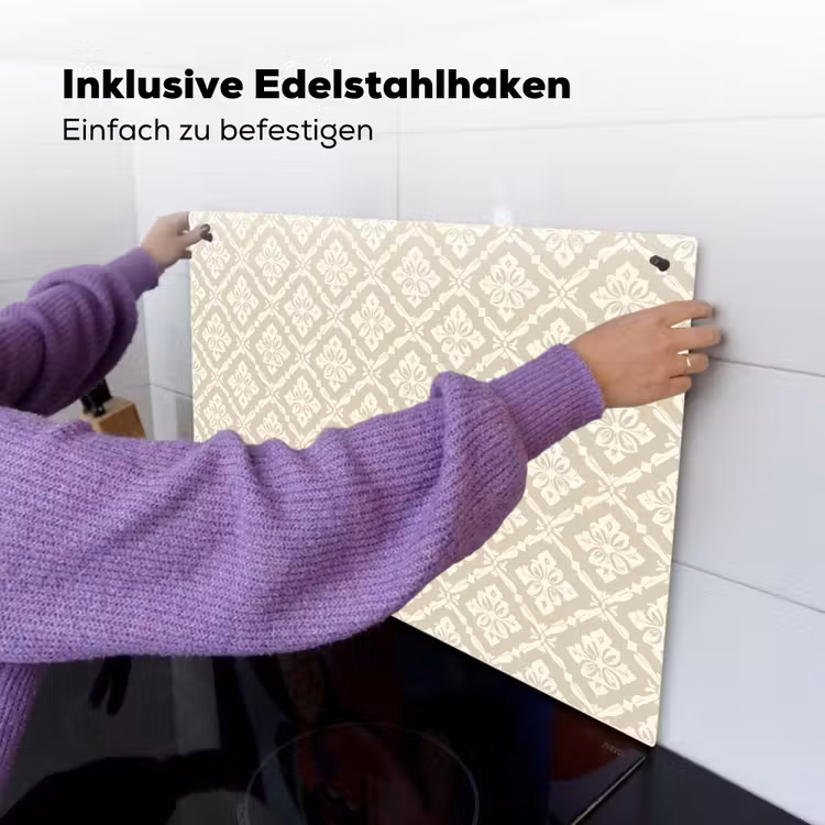 Floraal - Ornament - Beige Inductie beschemer met haakjes klein 777 -ky-ophangen-de