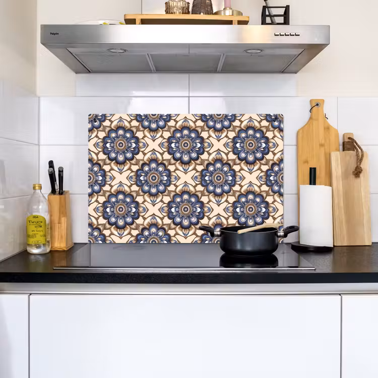 Floraal - Ornament - Blauw Inductie beschemer met haakjes klein 777 -sfeer2
