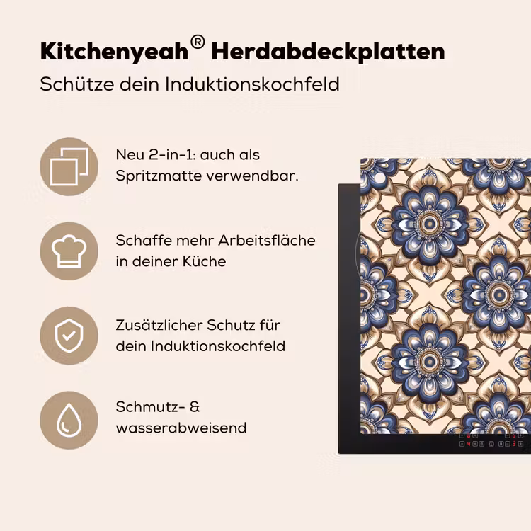 Floraal - Ornament - Blauw Inductie beschemer met haakjes klein 777 -ky-usp-de