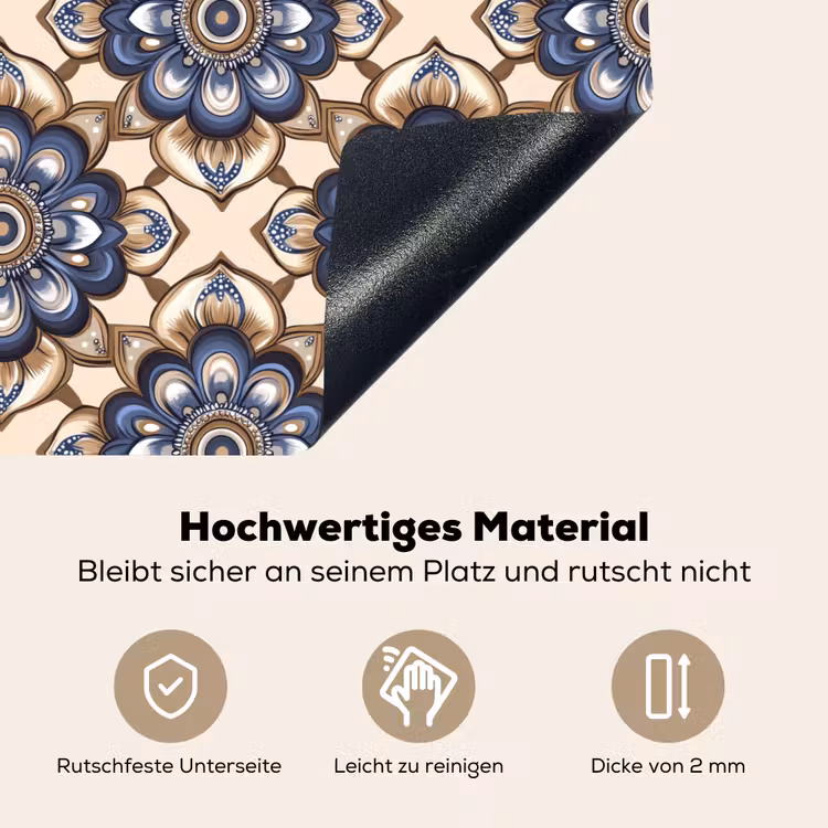Floraal - Ornament - Blauw Inductie beschemer met haakjes klein 777 -ky-onderkant-de