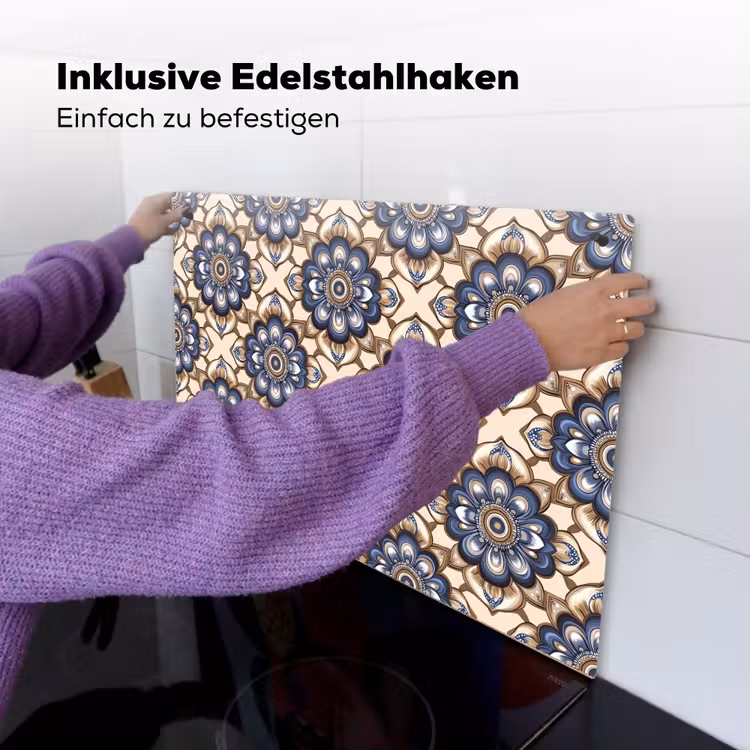 Floraal - Ornament - Blauw Inductie beschemer met haakjes klein 777 -ky-ophangen-de