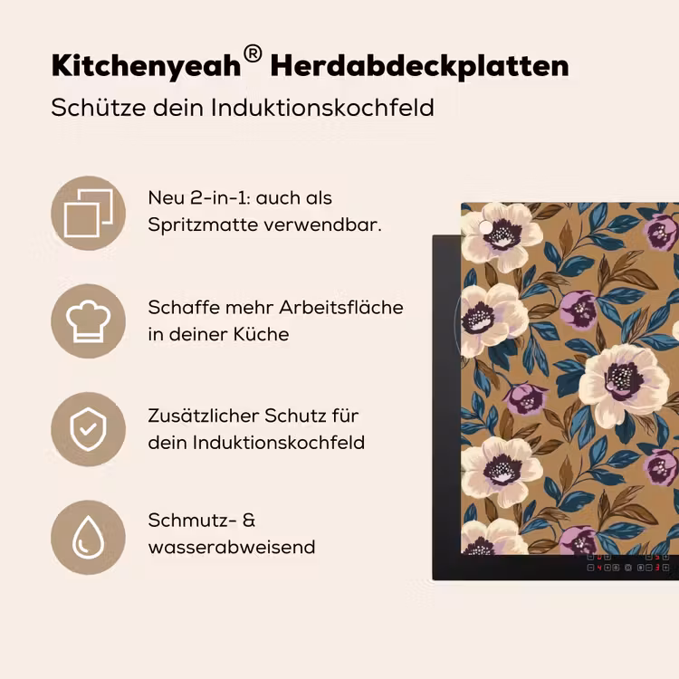 Floraal - Stilleven - Kleurrijk Inductie beschemer met haakjes klein 777 -ky-usp-de