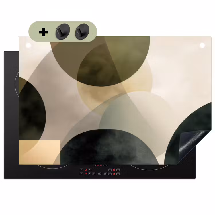 Vlakken - Abstract - Beige - Cirkels Inductie beschemer met haakjes klein -3d