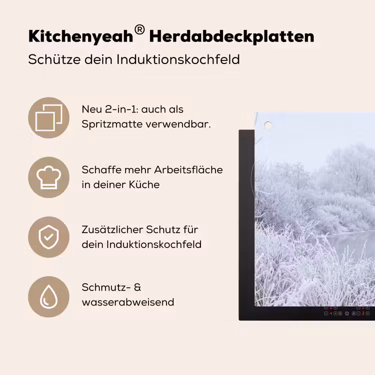 Rivier - Sneeuw - Bos - Winter - Schilderachtig Inductie beschemer met haakjes klein -ky-usp-de