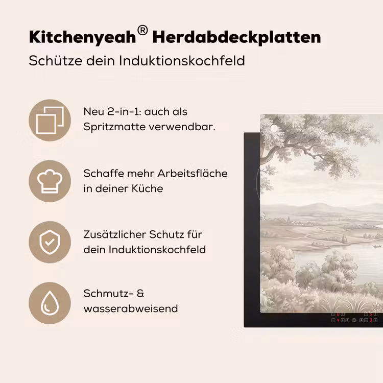 Rivierlandschap - Bergen - Natuur - Vintage - Beige Inductie beschemer met haakjes klein -ky-usp-de