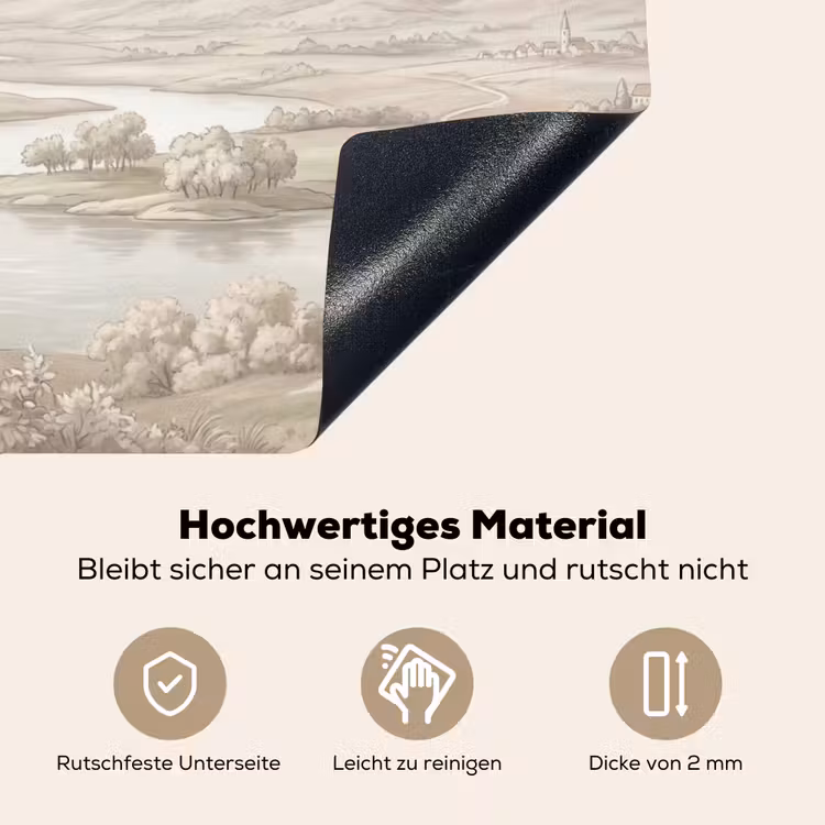 Rivierlandschap - Bergen - Natuur - Vintage - Beige Inductie beschemer met haakjes klein -ky-onderkant-de
