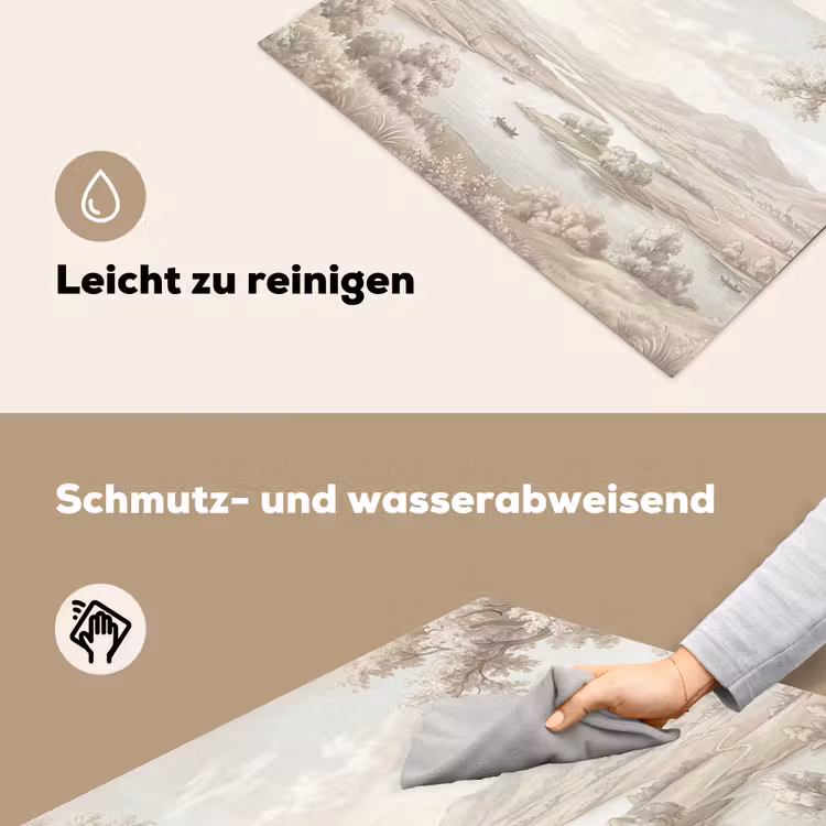Rivierlandschap - Bergen - Natuur - Vintage - Beige Inductie beschemer met haakjes klein -ky-schoon-de