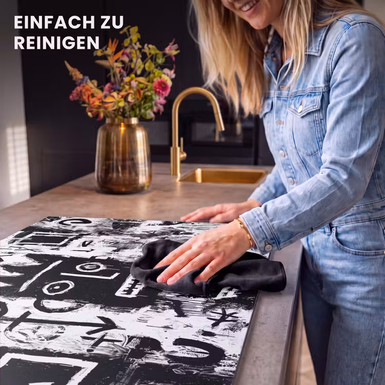2-in-1 Herdabdeckplatte & Spritzschutz - Formen - Gesucht - Schwarz - Abstrakt - Vormen - Gezocht - Zwart - Abstract Inductie beschemer met haakjes klein