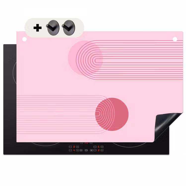Vormen - Lijnen - Minimalistisch - Roze Inductie beschemer met haakjes klein -3d