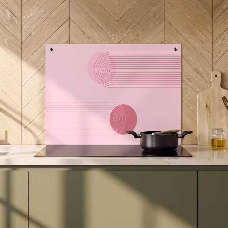 Vormen - Lijnen - Minimalistisch - Roze Inductie beschemer met haakjes klein -sfeer2