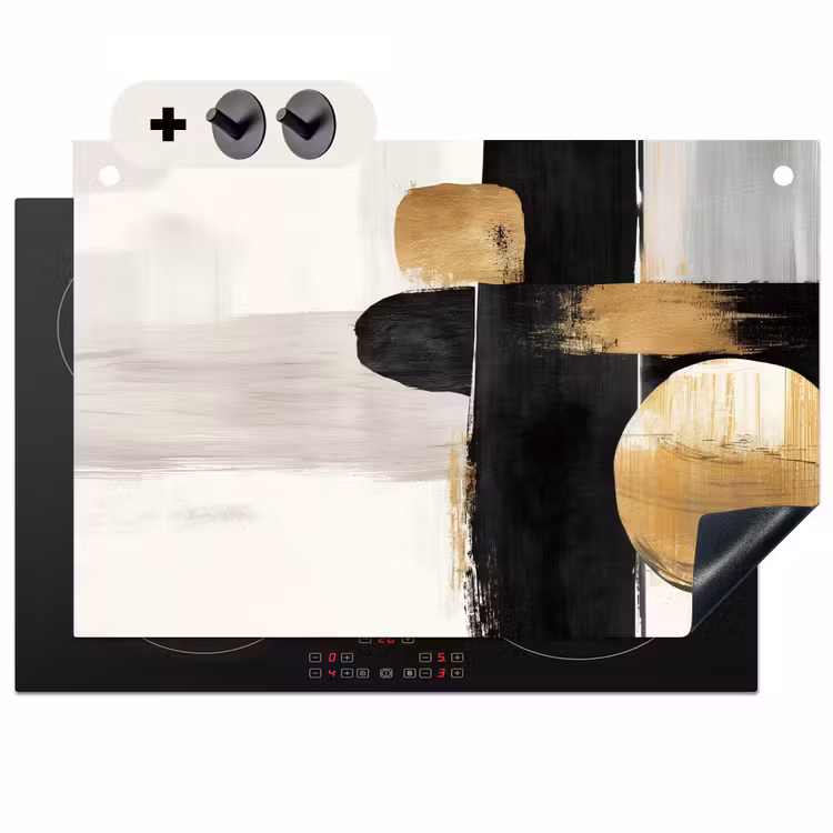 2-in-1 Herdabdeckplatte & Spritzschutz - Formen - Pinselstriche - Abstrakt - Gold - Vormen - Penseelstreken - Abstract - Goud Inductie beschemer met haakjes klein