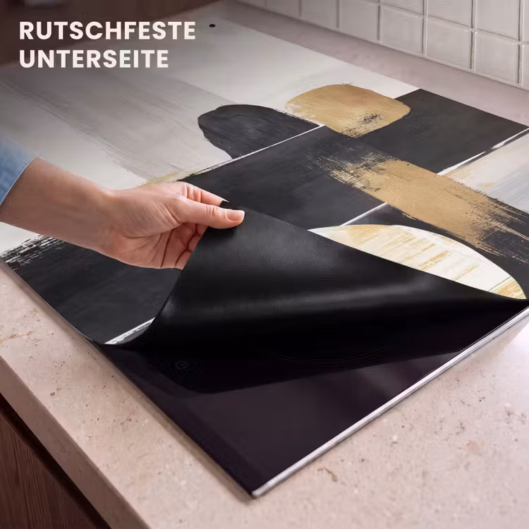 2-in-1 Herdabdeckplatte & Spritzschutz - Formen - Pinselstriche - Abstrakt - Gold - Vormen - Penseelstreken - Abstract - Goud Inductie beschemer met haakjes klein