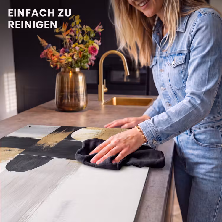 2-in-1 Herdabdeckplatte & Spritzschutz - Formen - Pinselstriche - Abstrakt - Gold - Vormen - Penseelstreken - Abstract - Goud Inductie beschemer met haakjes klein