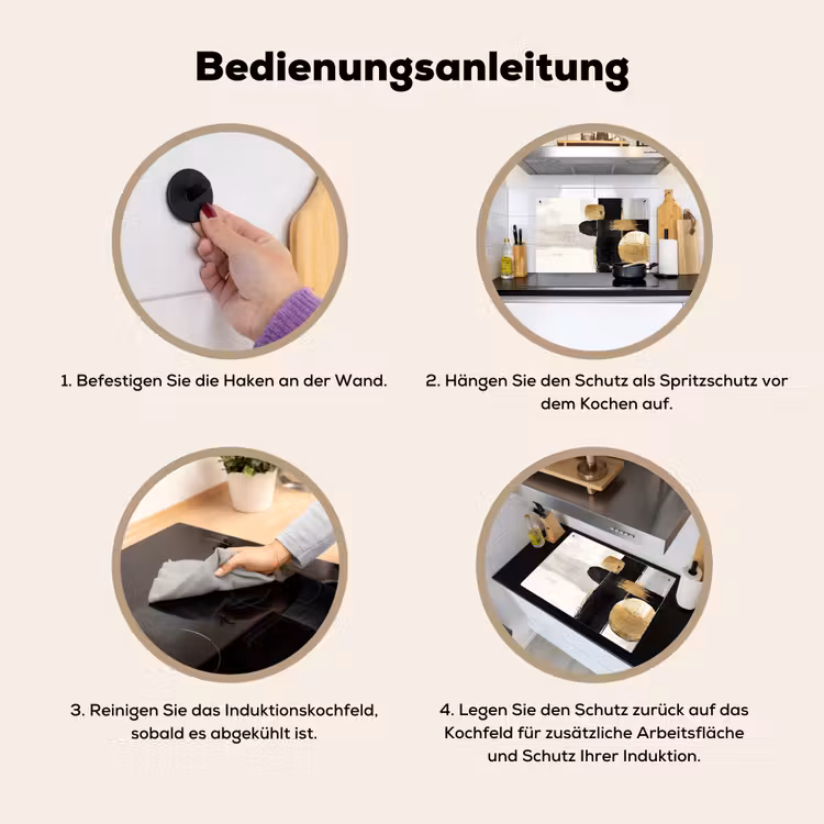 2-in-1 Herdabdeckplatte & Spritzschutz - Formen - Pinselstriche - Abstrakt - Gold - Vormen - Penseelstreken - Abstract - Goud Inductie beschemer met haakjes klein