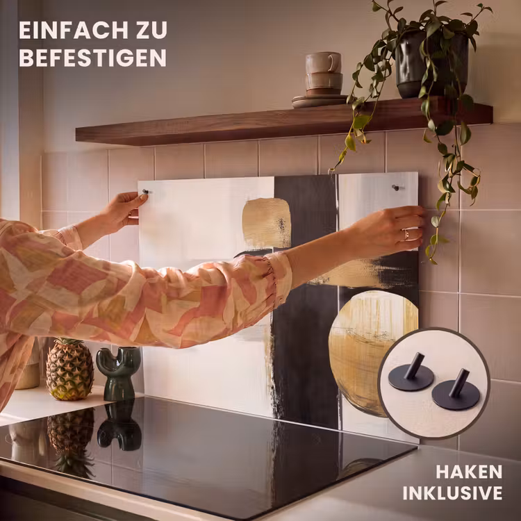 2-in-1 Herdabdeckplatte & Spritzschutz - Formen - Pinselstriche - Abstrakt - Gold - Vormen - Penseelstreken - Abstract - Goud Inductie beschemer met haakjes klein
