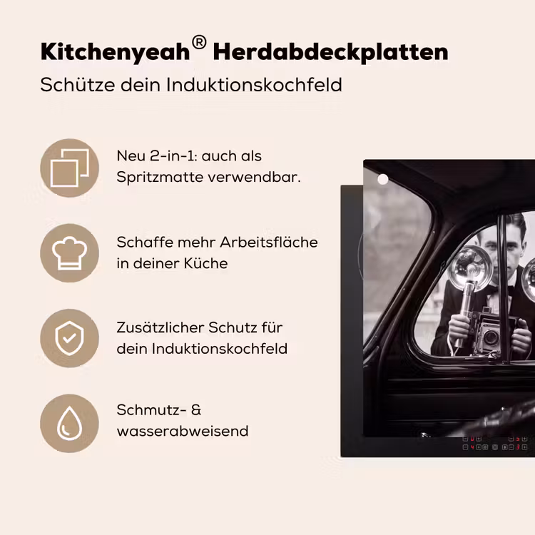 Fotograaf - Camera - Vintage - Journalistiek - Zwart-wit Inductie beschemer met haakjes klein -ky-usp-de