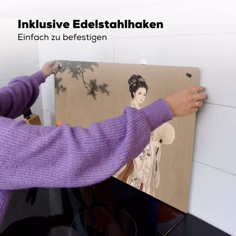 Vrouw - Azië - Kunst - Beige Inductie beschemer met haakjes klein -ky-ophangen-de