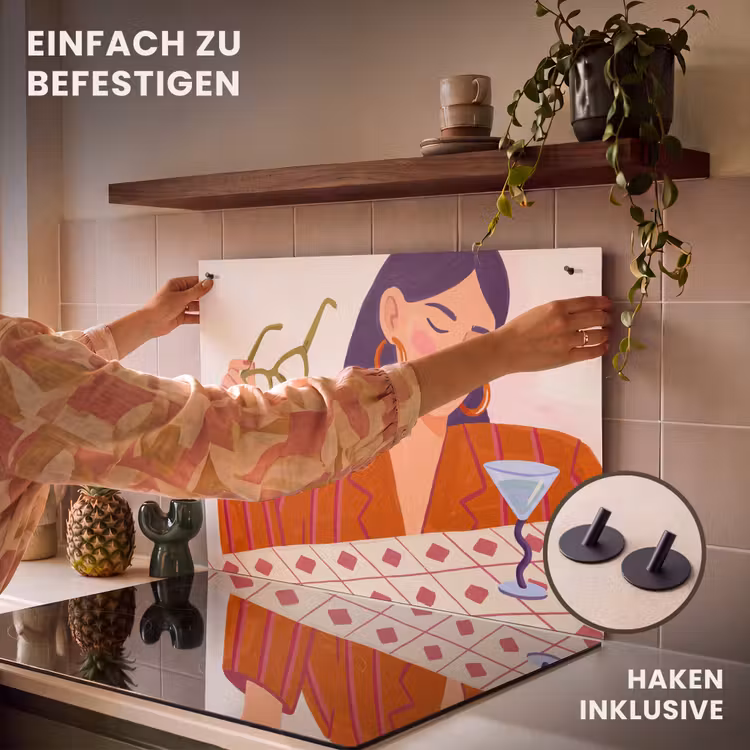 Vrouw - Bril - Cocktail - Illustratie - Modern Inductie beschemer met haakjes klein -ky-ophangen-de