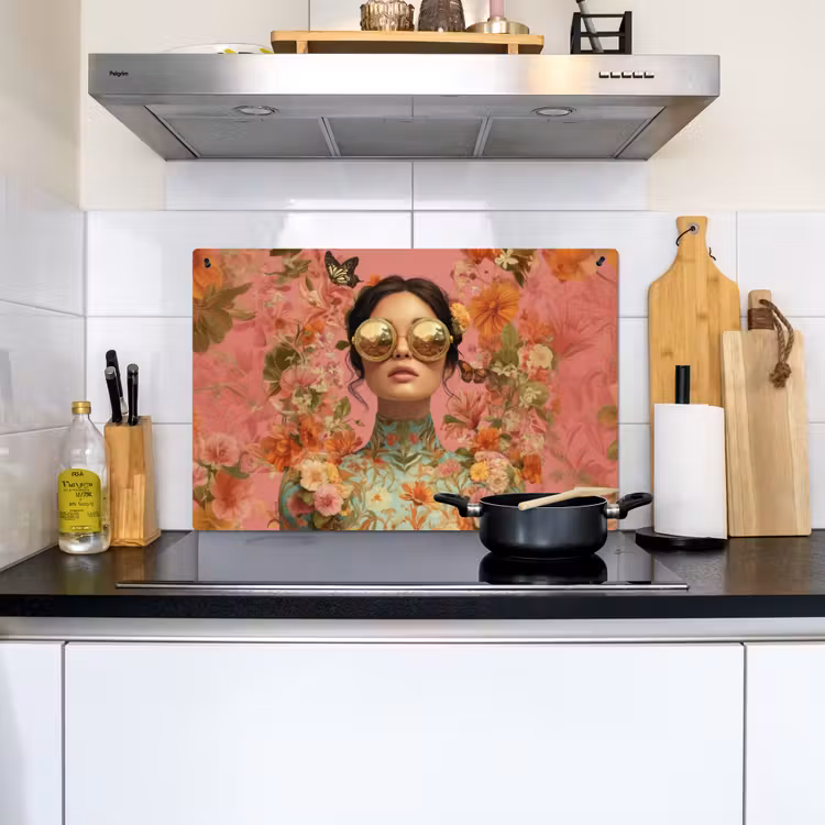 Vrouw - Bril - Roze - Bloemen Inductie beschemer met haakjes klein -sfeer2