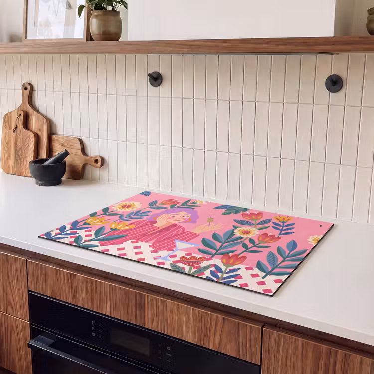 Vrouw - Cocktail - Bloemen - Modern - Roze Inductie beschemer met haakjes klein -sfeer1