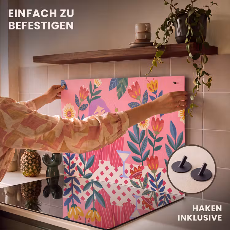 Vrouw - Cocktail - Bloemen - Modern - Roze Inductie beschemer met haakjes klein -ky-ophangen-de