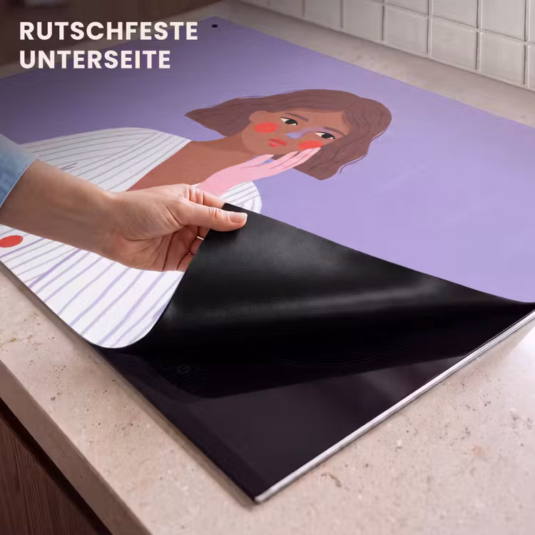 Vrouw - Gezicht - Mensen - Abstract - Kleurrijk Inductie beschemer met haakjes klein -ky-onderkant-de