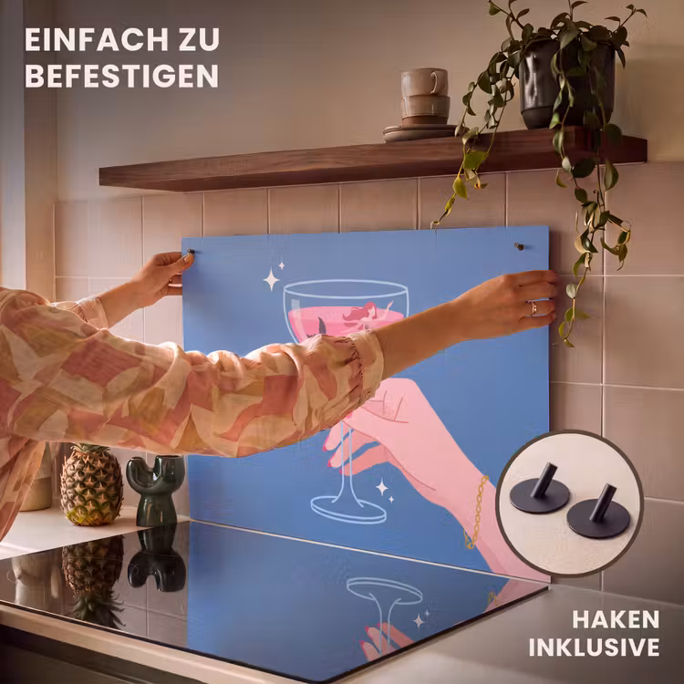 Vrouw - Glas - Abstract - Roze - Blauw Inductie beschemer met haakjes klein -ky-ophangen-de
