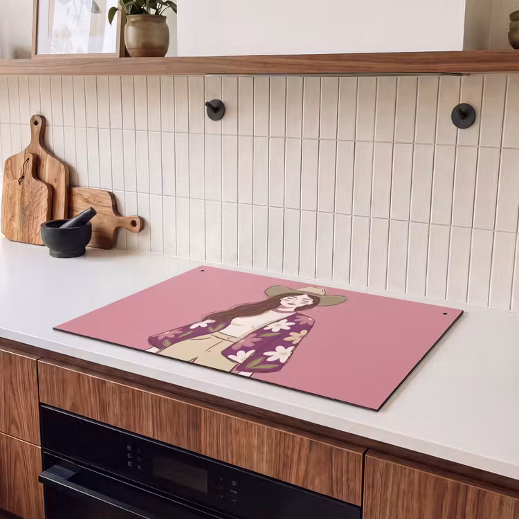 Vrouw - Hoed - Portret - Illustratie - Roze Inductie beschemer met haakjes klein -sfeer1