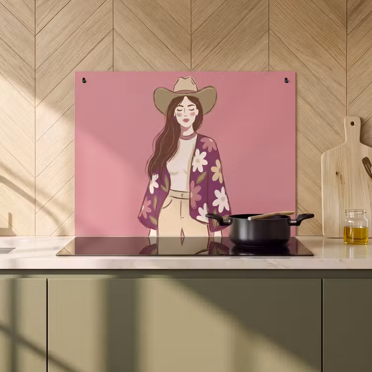 Vrouw - Hoed - Portret - Illustratie - Roze Inductie beschemer met haakjes klein -sfeer2