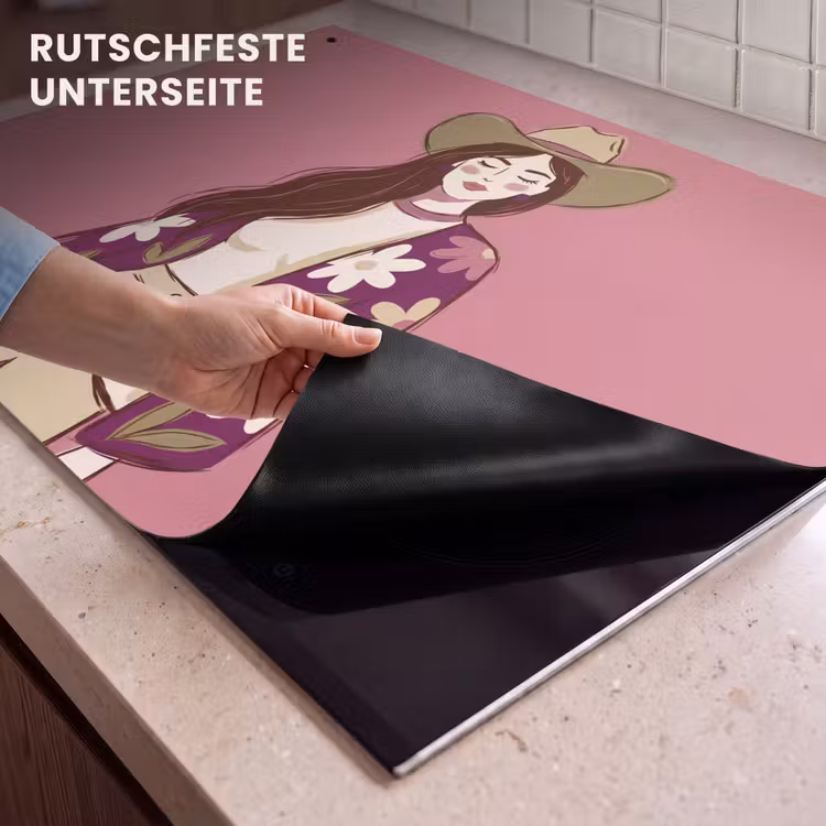 Vrouw - Hoed - Portret - Illustratie - Roze Inductie beschemer met haakjes klein -ky-onderkant-de