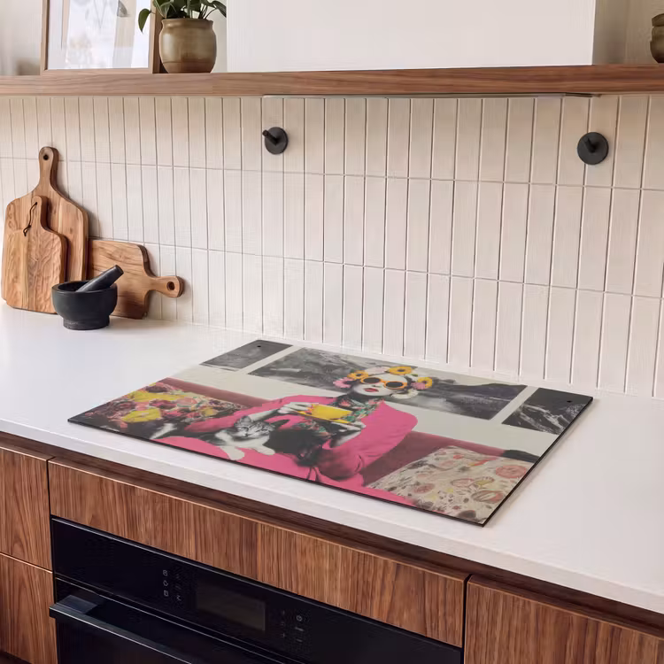 2-in-1 Herdabdeckplatte & Spritzschutz - Frau - Katze - Blumen - Tasse - Retro - Vrouw - Kat - Bloemen - Kopje - Retro Inductie beschemer met haakjes klein