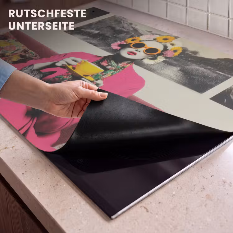 2-in-1 Herdabdeckplatte & Spritzschutz - Frau - Katze - Blumen - Tasse - Retro - Vrouw - Kat - Bloemen - Kopje - Retro Inductie beschemer met haakjes klein