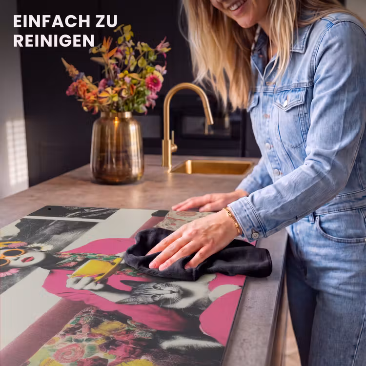2-in-1 Herdabdeckplatte & Spritzschutz - Frau - Katze - Blumen - Tasse - Retro - Vrouw - Kat - Bloemen - Kopje - Retro Inductie beschemer met haakjes klein