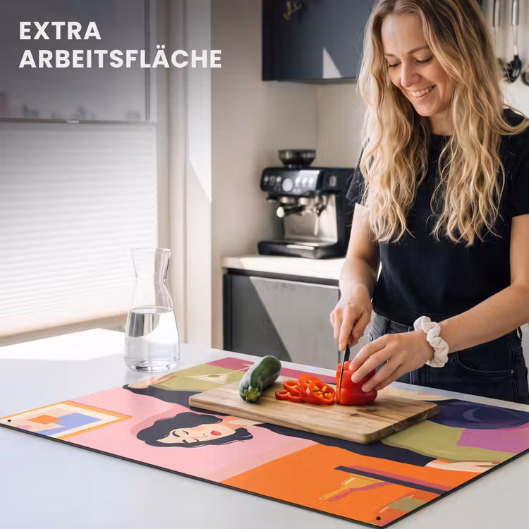 Vrouw - Kat - Interieur - Modern - Kleurrijk Inductie beschemer met haakjes klein -ky-usp-de