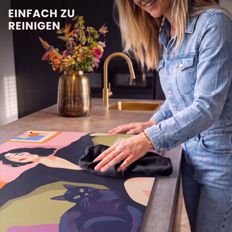 Vrouw - Kat - Interieur - Modern - Kleurrijk Inductie beschemer met haakjes klein -ky-schoon-de