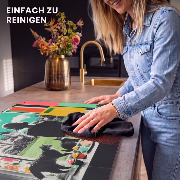2-in-1 Herdabdeckplatte & Spritzschutz - Frau - Küche - Katzen - Durchsichtig - Vrouw - Keuken - Katten - Doorkijk Inductie beschemer met haakjes klein
