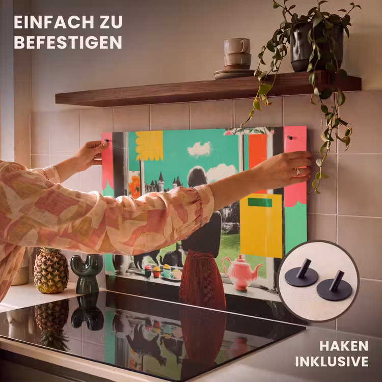 2-in-1 Herdabdeckplatte & Spritzschutz - Frau - Küche - Katzen - Durchsichtig - Vrouw - Keuken - Katten - Doorkijk Inductie beschemer met haakjes klein