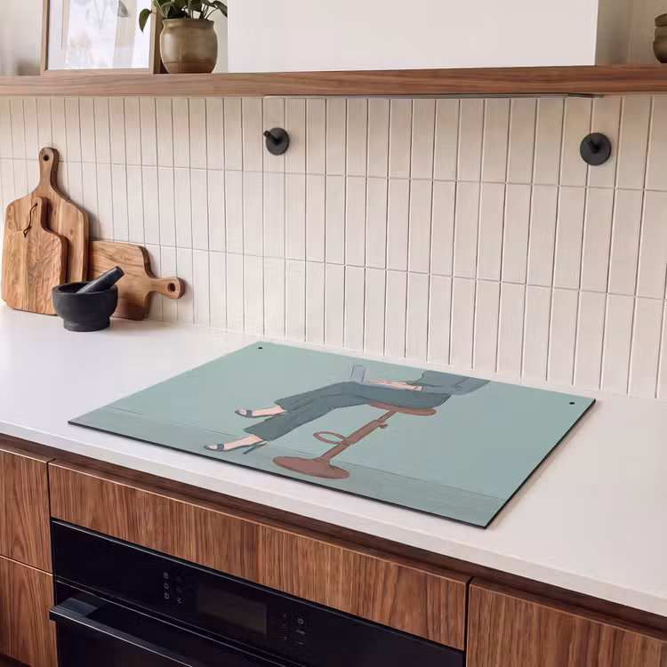 Vrouw - Laptop - Zittend - Illustratie - Groen Inductie beschemer met haakjes klein -sfeer1