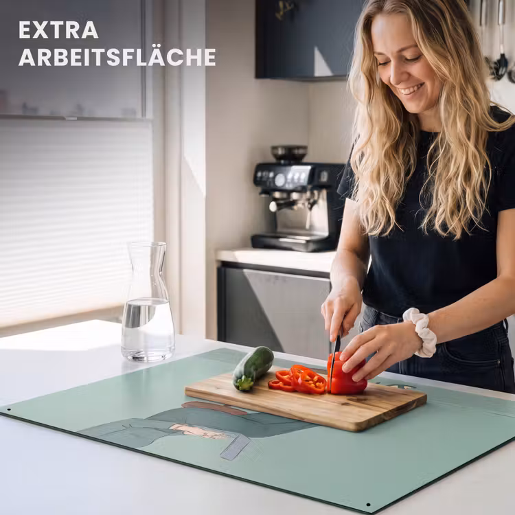 Vrouw - Laptop - Zittend - Illustratie - Groen Inductie beschemer met haakjes klein -ky-usp-de