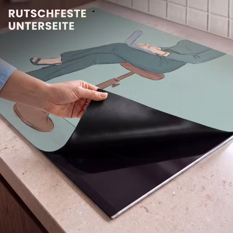 Vrouw - Laptop - Zittend - Illustratie - Groen Inductie beschemer met haakjes klein -ky-onderkant-de