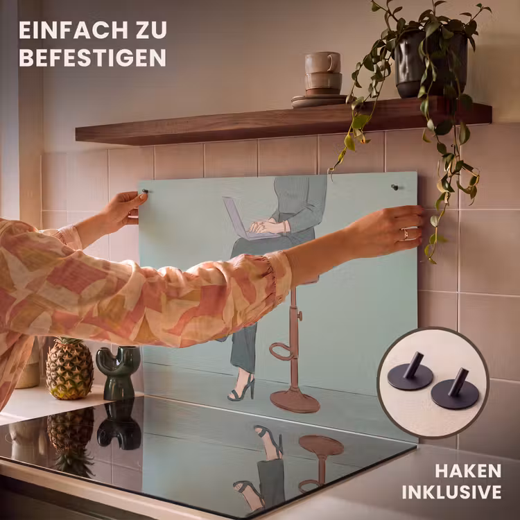 Vrouw - Laptop - Zittend - Illustratie - Groen Inductie beschemer met haakjes klein -ky-ophangen-de