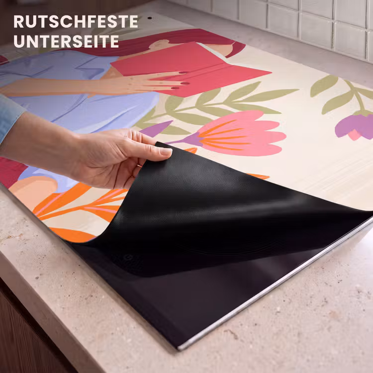Vrouw - Lezen - Thuis - Modern - Bloemen Inductie beschemer met haakjes klein -ky-onderkant-de