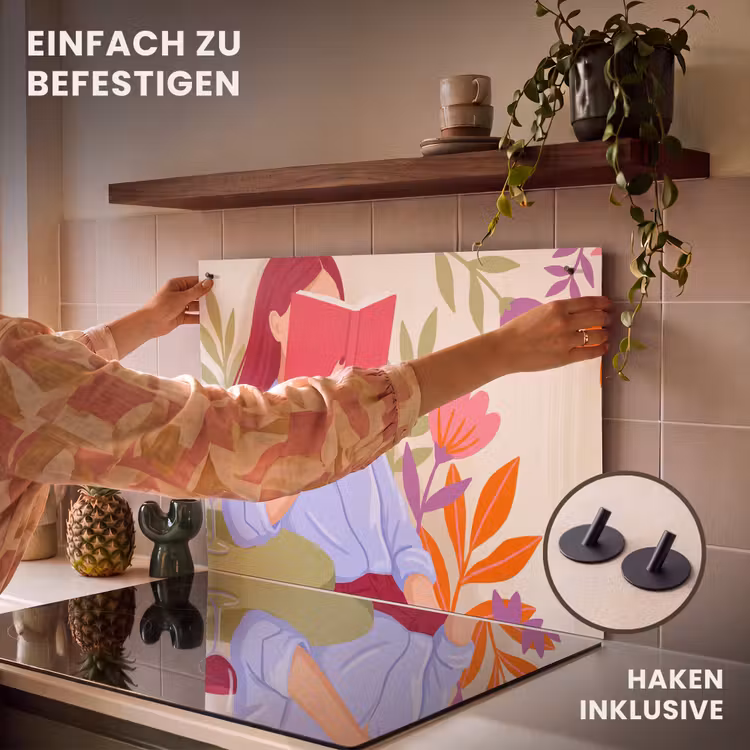 Vrouw - Lezen - Thuis - Modern - Bloemen Inductie beschemer met haakjes klein -ky-ophangen-de