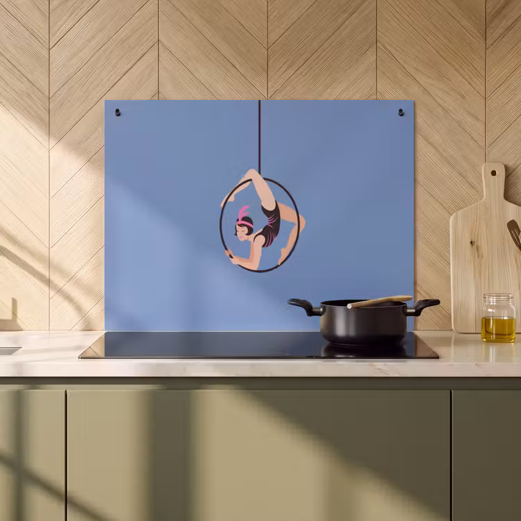 Vrouw - Aerial hoop - Art deco - Illustratie - Blauw Inductie beschemer met haakjes klein -sfeer2