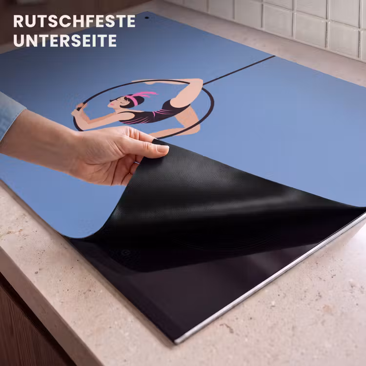 Vrouw - Aerial hoop - Art deco - Illustratie - Blauw Inductie beschemer met haakjes klein -ky-onderkant-de