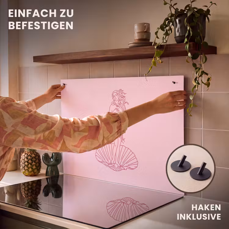 Vrouw - Schelp - Kunst - Lijntekening - Roze Inductie beschemer met haakjes klein -ky-ophangen-de