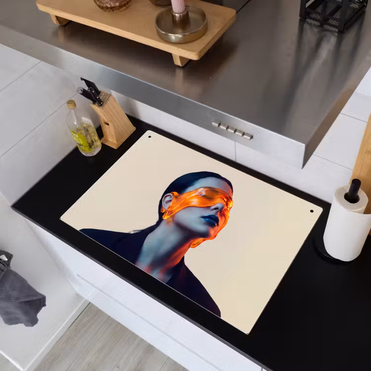 Vrouw - Oranje - Abstract - Modern - Kleurrijk Inductie beschemer met haakjes klein -sfeer1